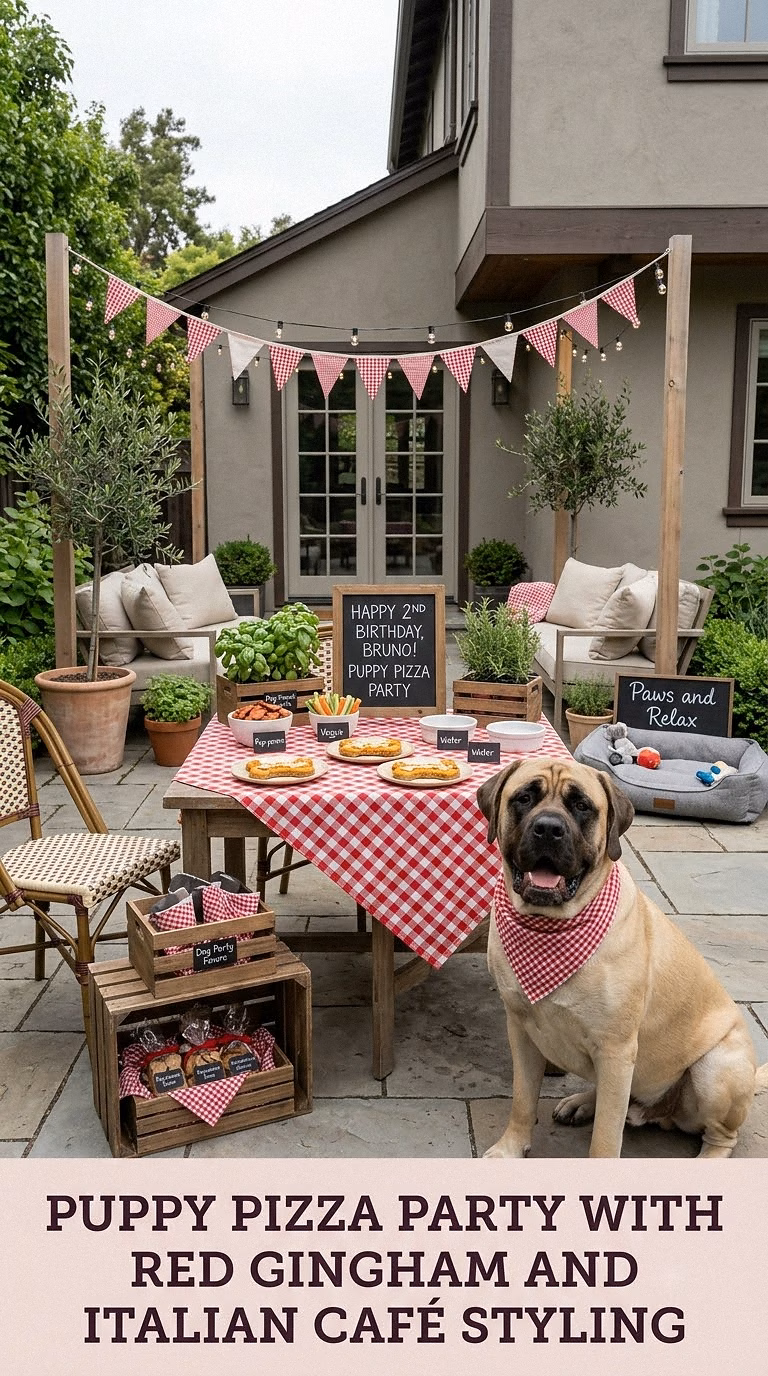 Puppy Pizza Party With Red Gingham and Italian Café Styling
