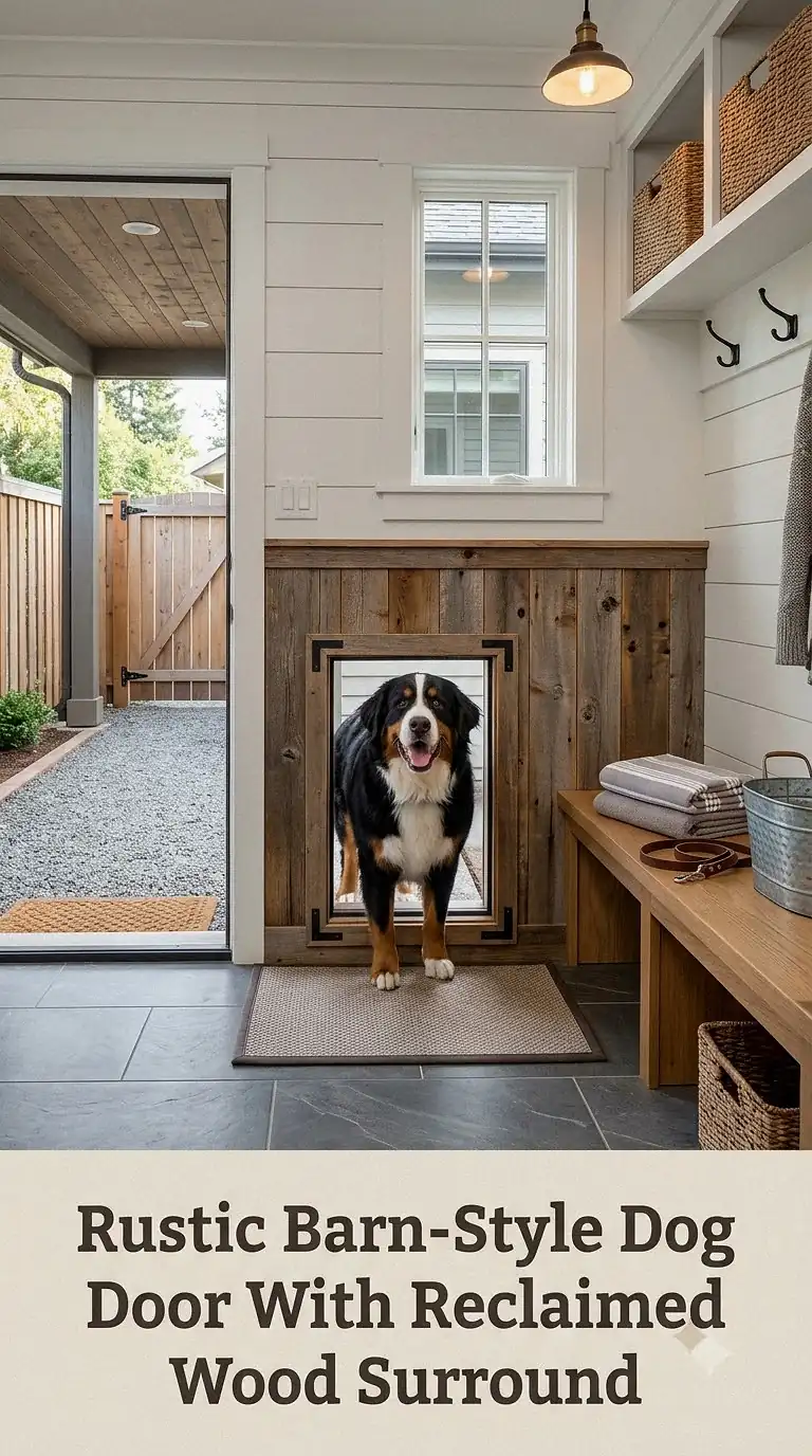 Rustic Barn-Style Dog Door With Reclaimed Wood Surround