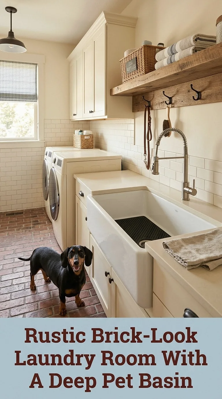Rustic Brick-Look Laundry Room With A Deep Pet Basin