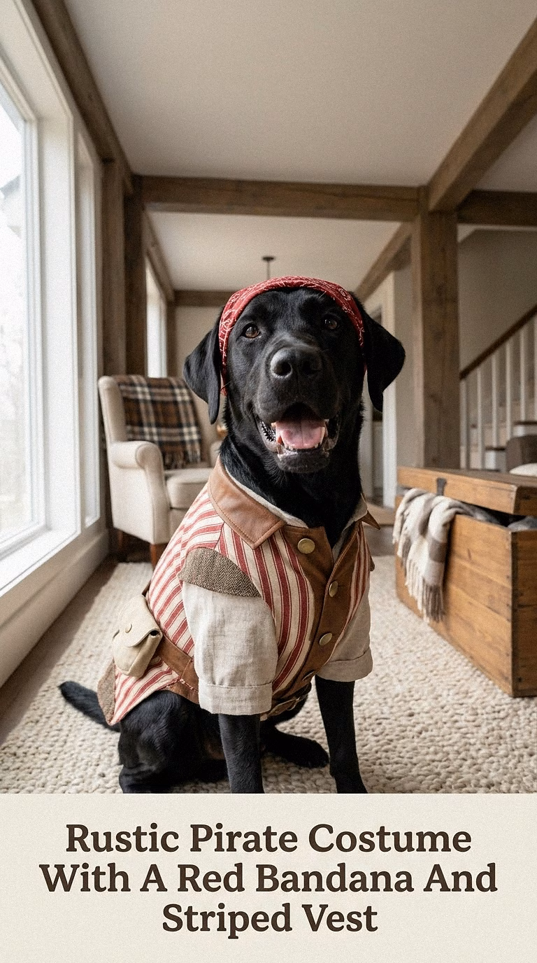 Rustic Pirate Costume With A Red Bandana And Striped Vest