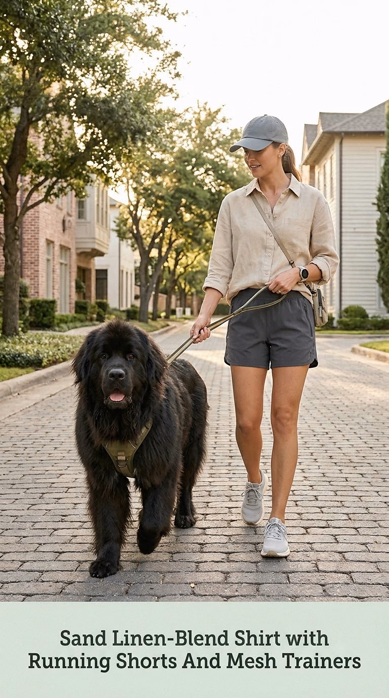 Sand Linen-Blend Shirt With Running Shorts And Mesh Trainers