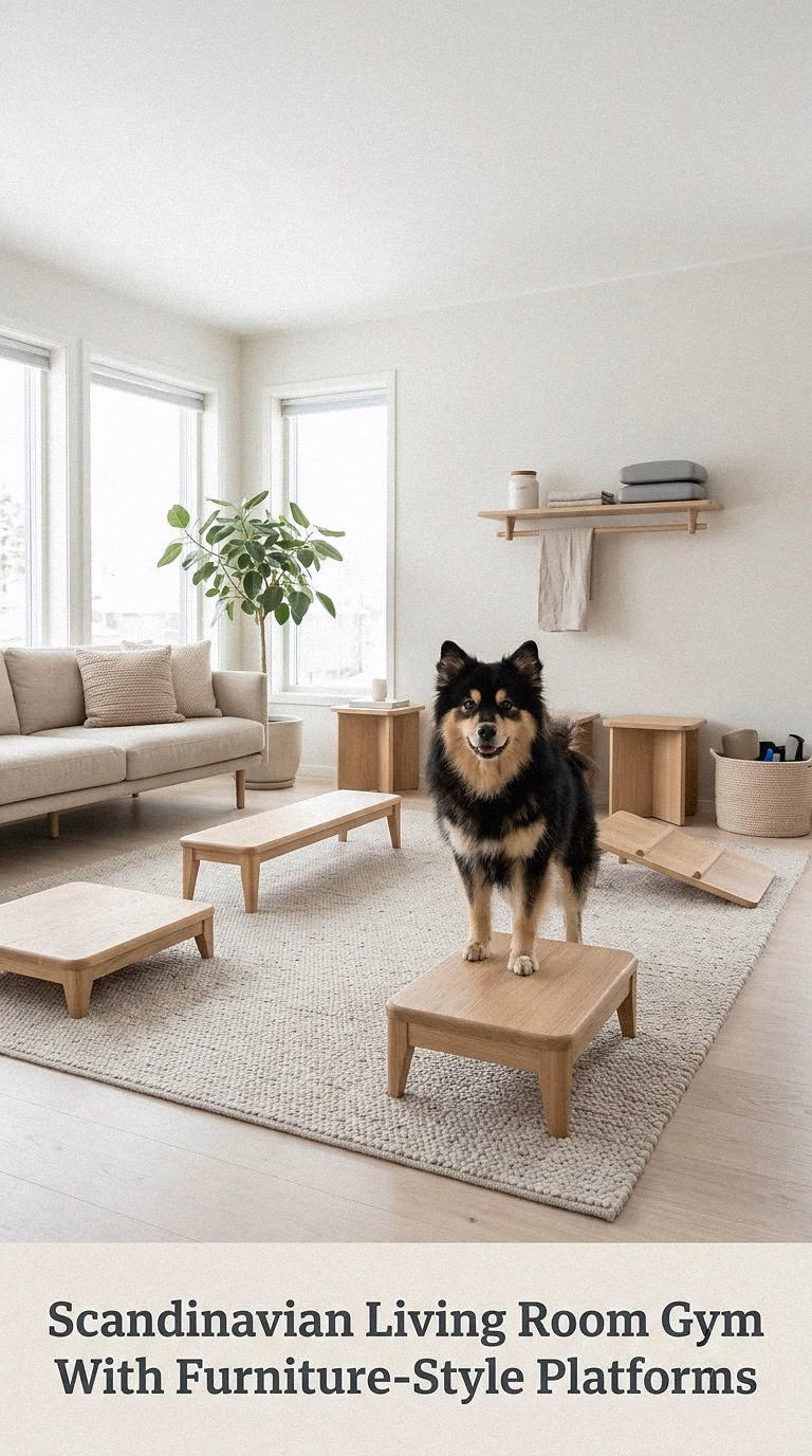 Scandinavian Living Room Gym With Furniture-Style Platforms