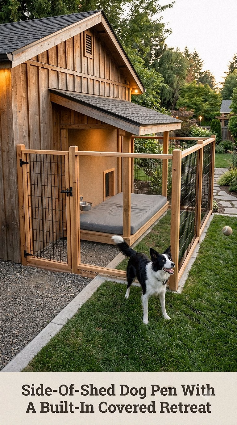 Side-Of-Shed Dog Pen With A Built-In Covered Retreat