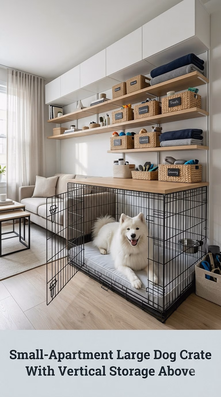 Small-Apartment Large Dog Crate With Vertical Storage Above
