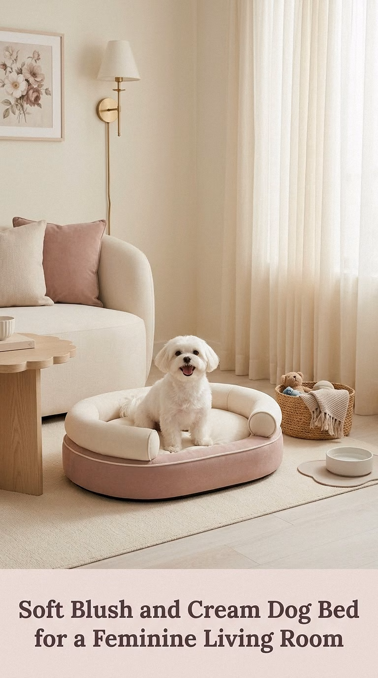 Soft Blush and Cream Dog Bed for a Feminine Living Room
