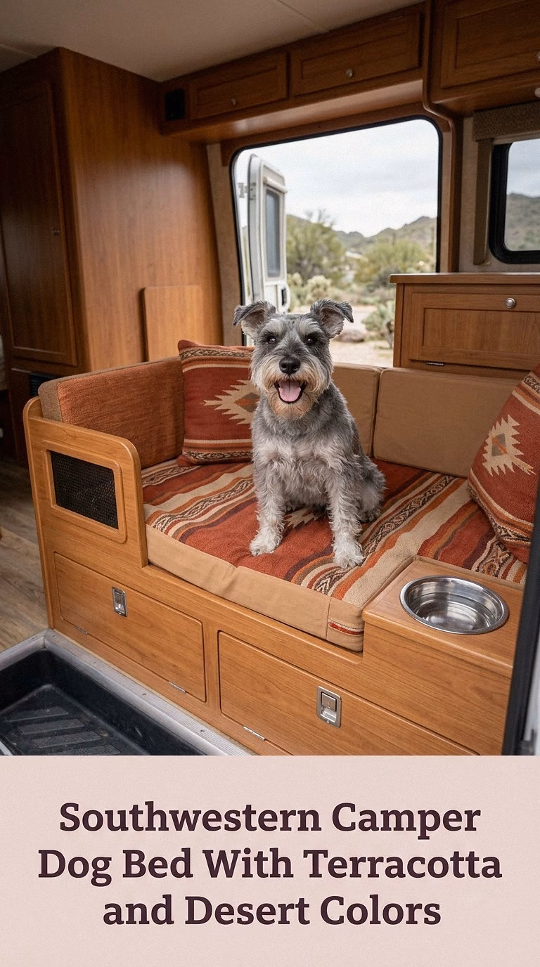 Southwestern Camper Dog Bed With Terracotta and Desert Colors