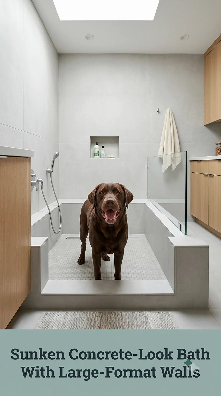 Sunken Concrete-Look Bath With Large-Format Walls