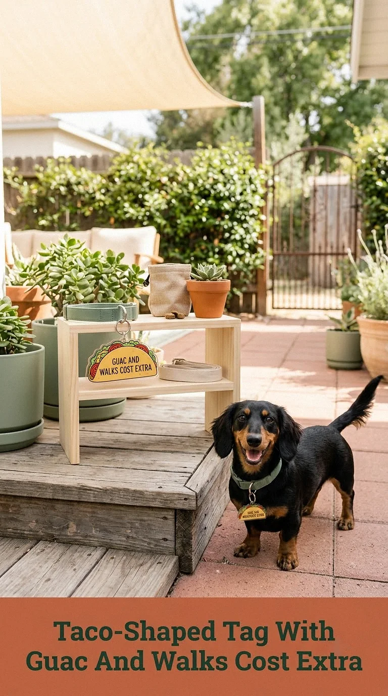 Taco-Shaped Tag With Guac And Walks Cost Extra