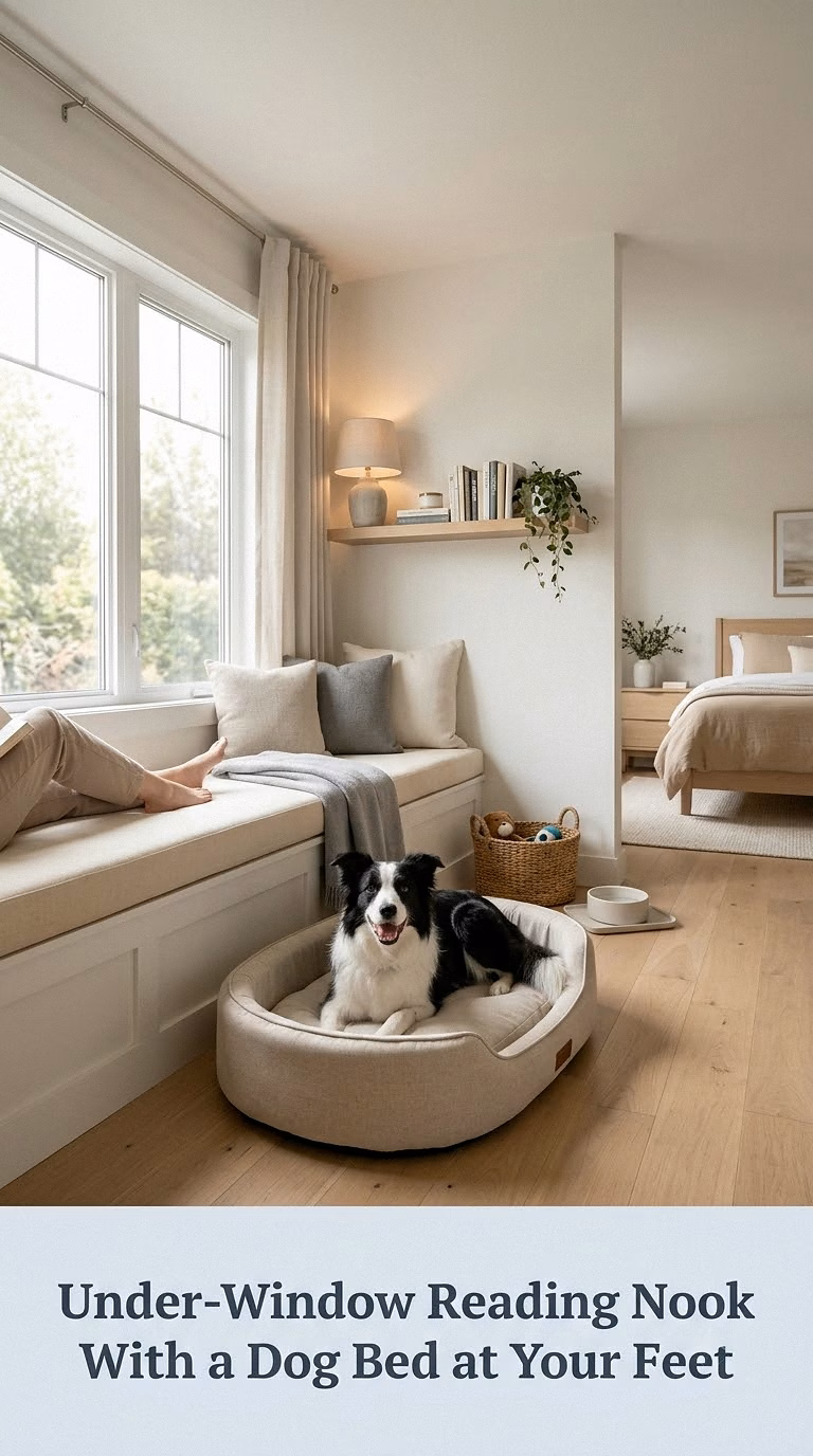 Under-Window Reading Nook With a Dog Bed at Your Feet