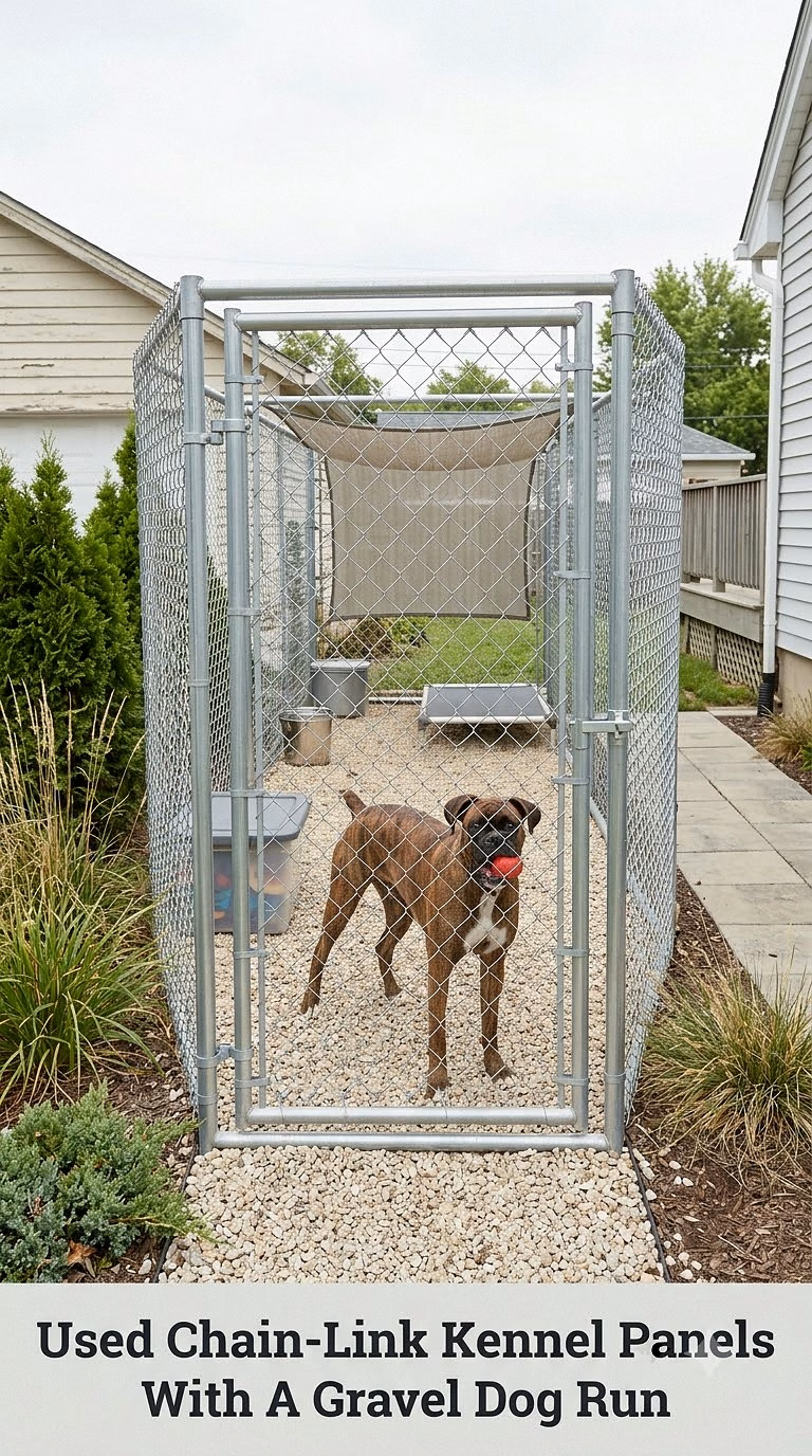 Used Chain-Link Kennel Panels With A Gravel Dog Run