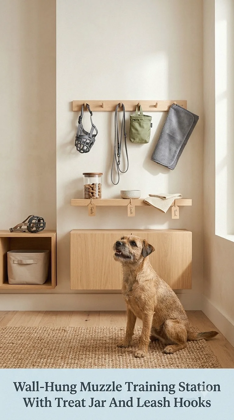 Wall-Hung Muzzle Training Station With Treat Jar And Leash Hooks