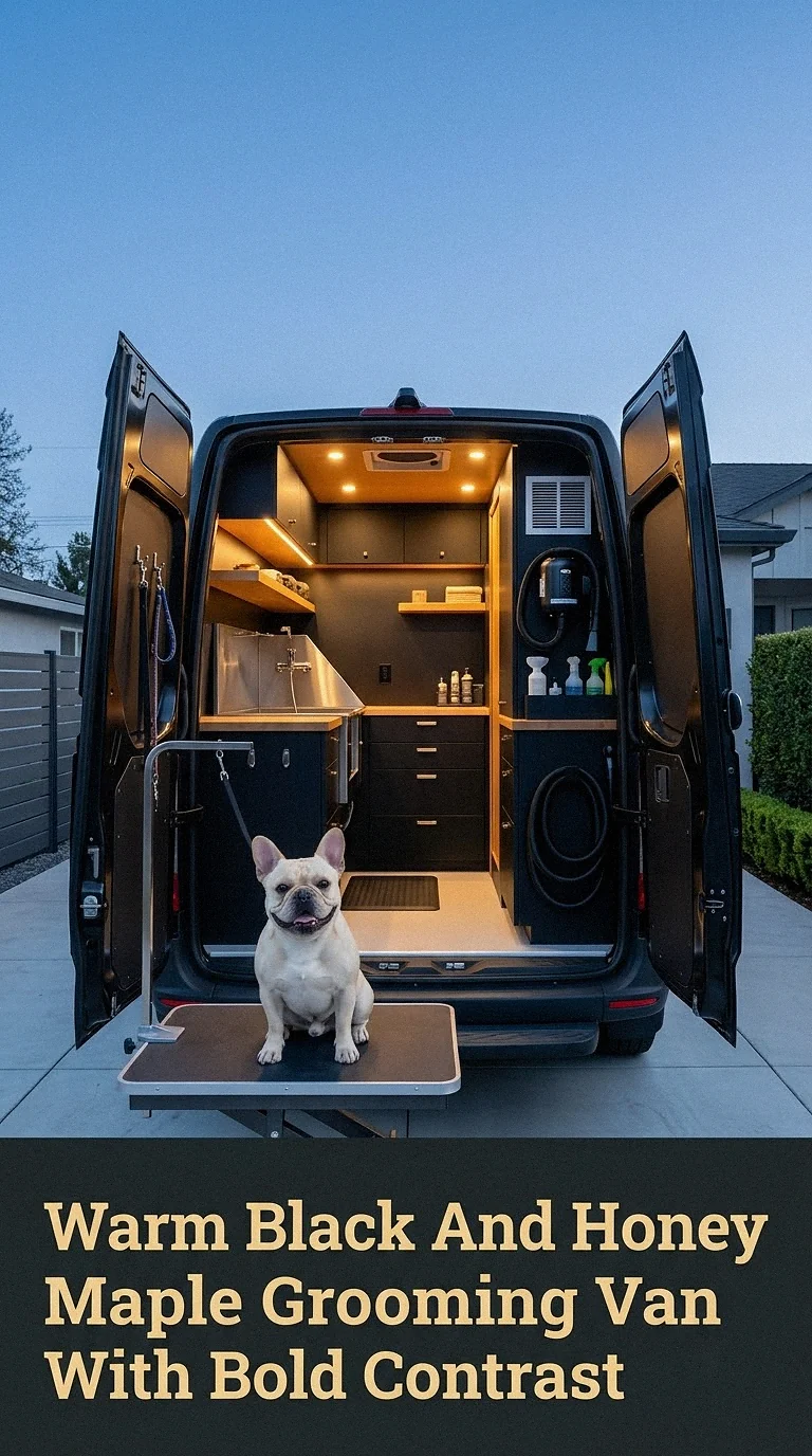 Warm Black And Honey Maple Grooming Van With Bold Contrast