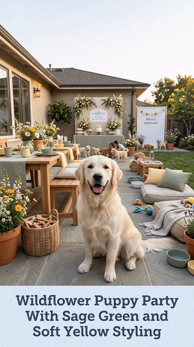 Wildflower Puppy Party With Sage Green and Soft Yellow Styling