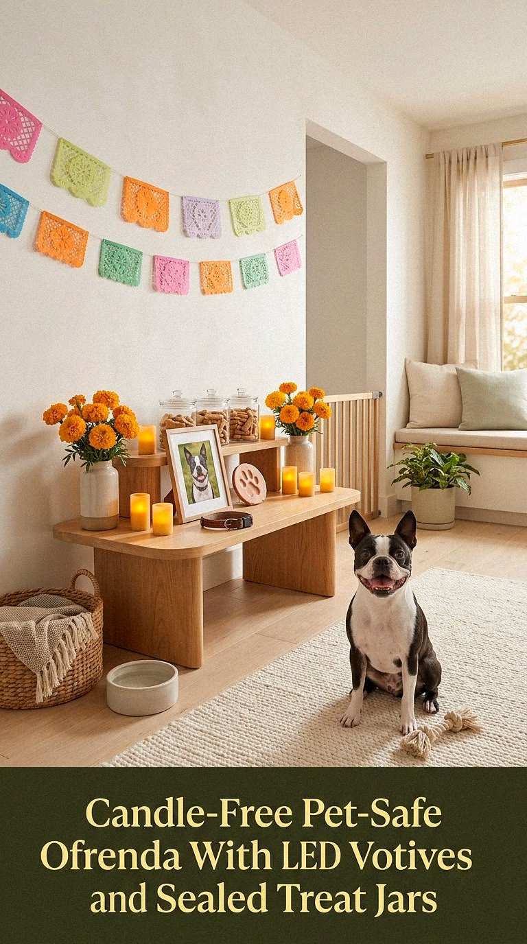 15. Candle-Free Pet-Safe Ofrenda With LED Votives and Sealed Treat Jars