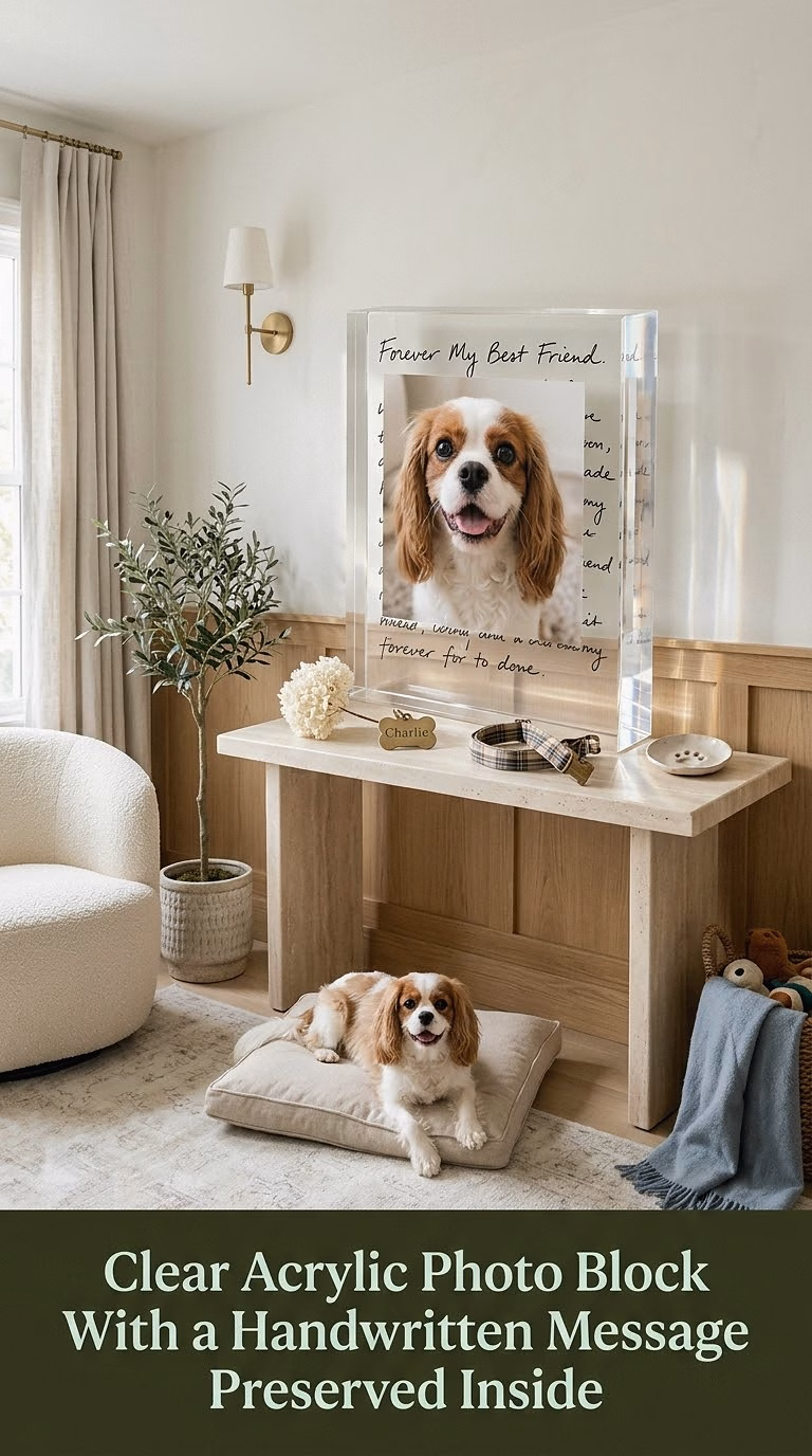 15. Clear Acrylic Photo Block With a Handwritten Message Preserved Inside
