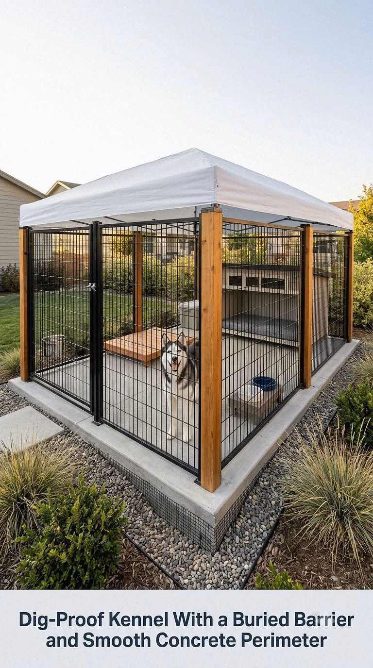 15. Dig-Proof Kennel With a Buried Barrier and Smooth Concrete Perimeter
