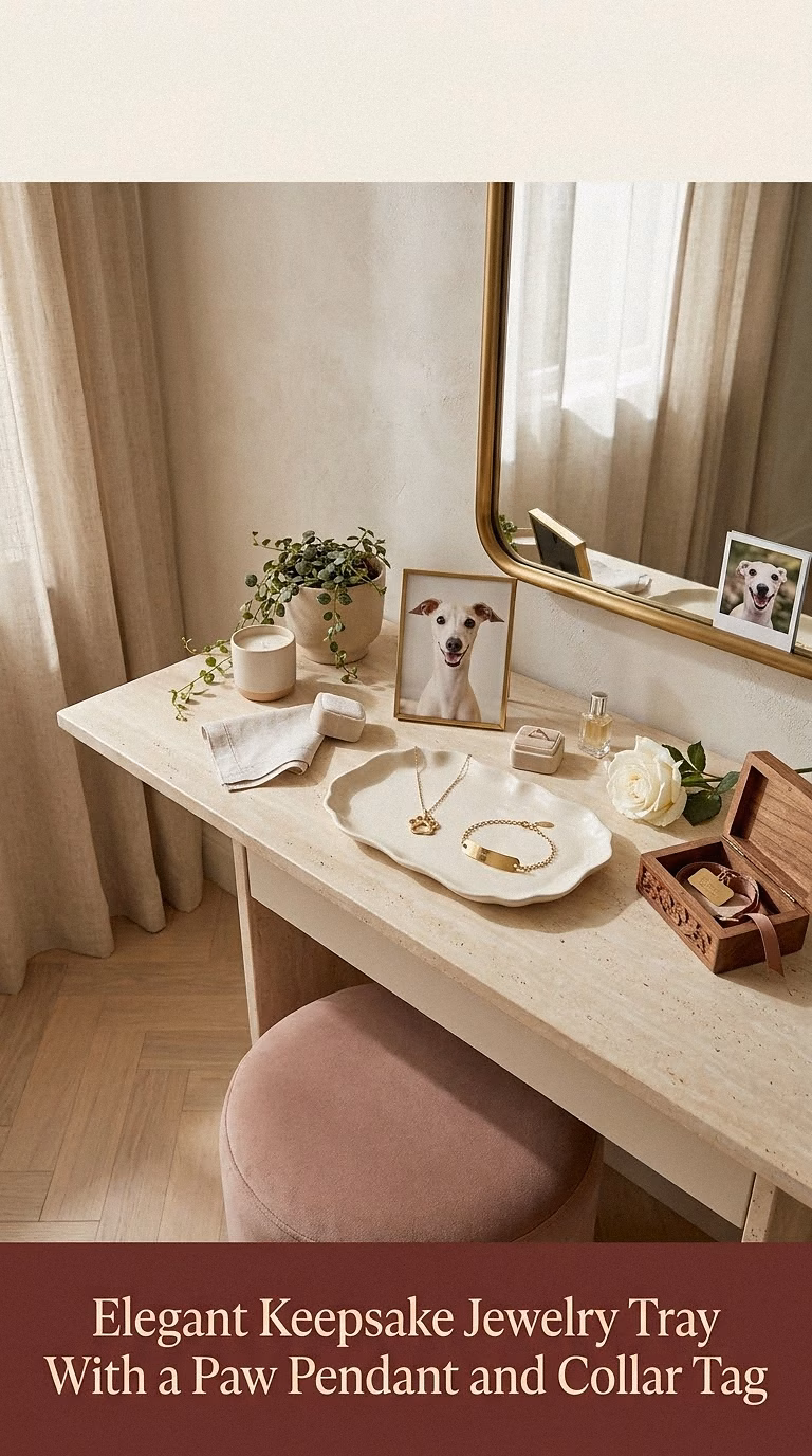 15. Elegant Keepsake Jewelry Tray With a Paw Pendant and Collar Tag