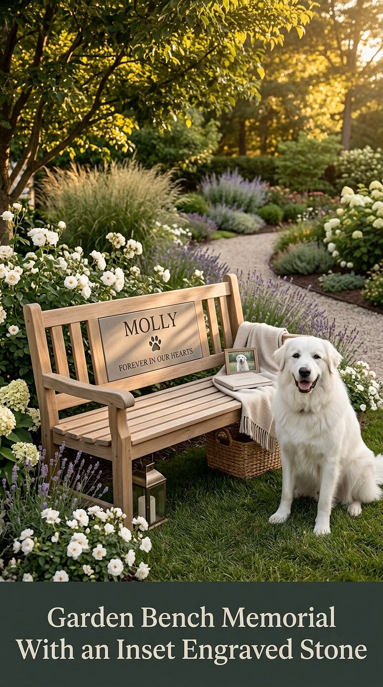 15. Garden Bench Memorial With an Inset Engraved Stone