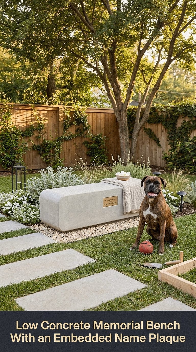 15. Low Concrete Memorial Bench With an Embedded Name Plaque