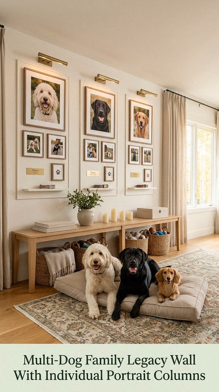 15. Multi-Dog Family Legacy Wall With Individual Portrait Columns