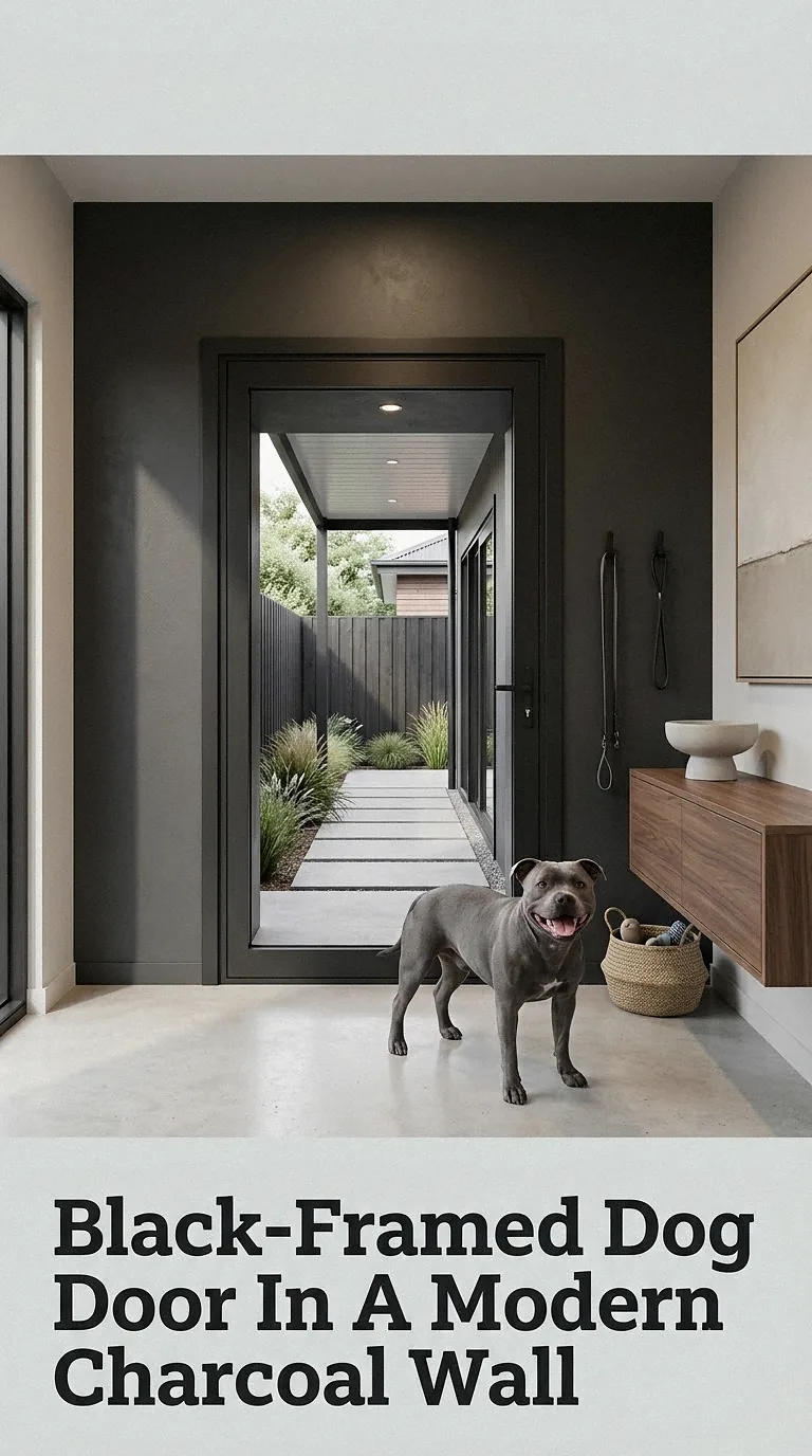 Black-Framed Dog Door In A Modern Charcoal Wall