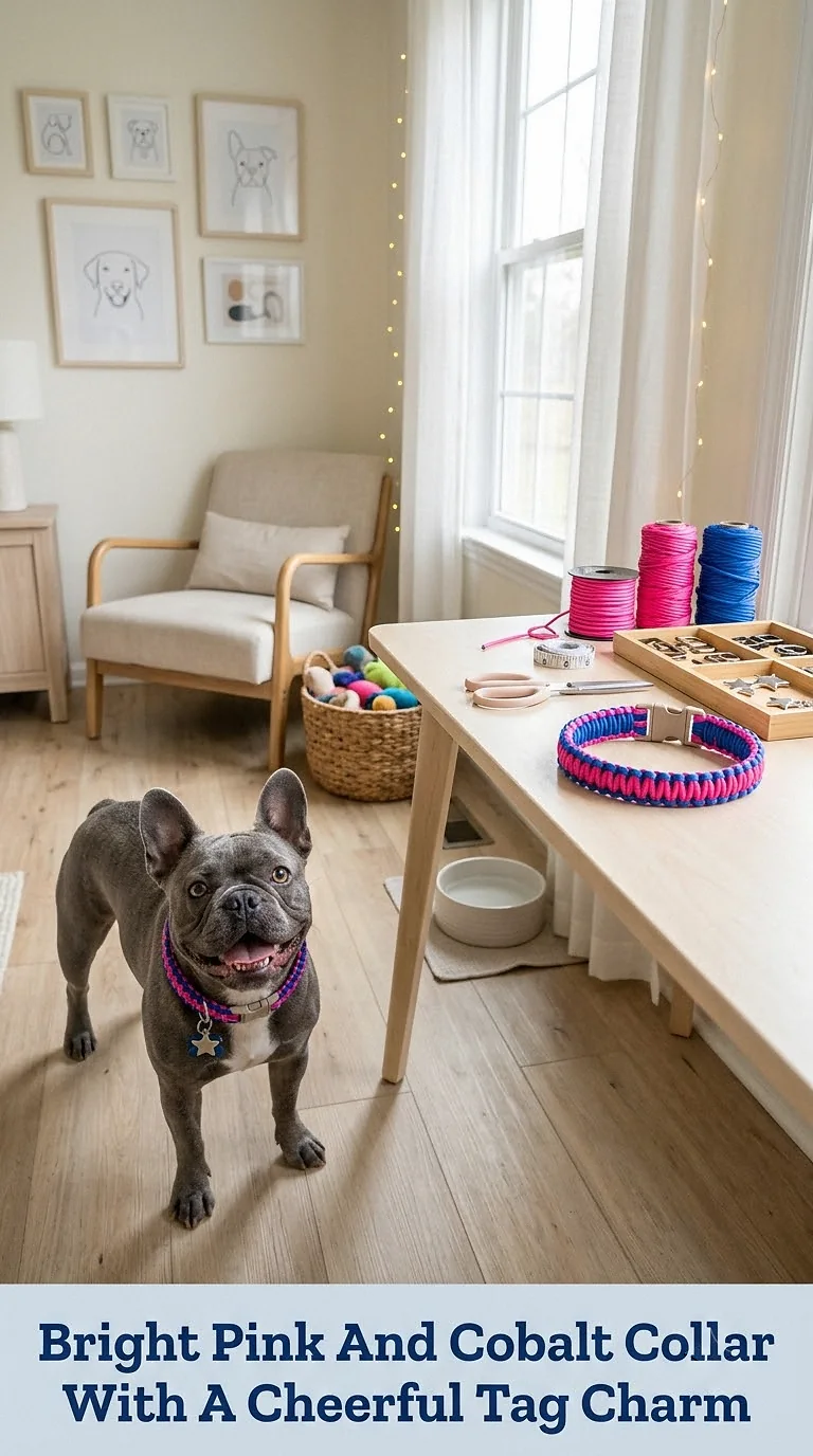 Bright Pink And Cobalt Collar With A Cheerful Tag Charm