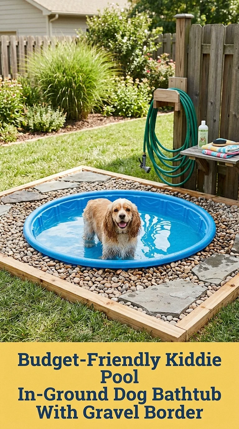 Budget-Friendly Kiddie Pool In-Ground Dog Bathtub With Gravel Border