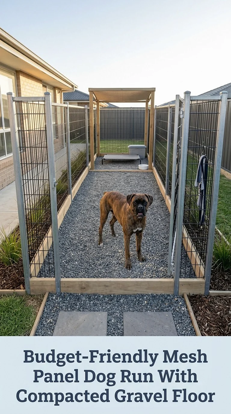 Budget-Friendly Mesh Panel Dog Run With Compacted Gravel Floor
