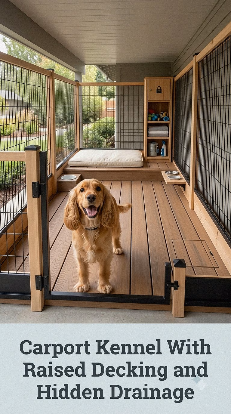 Carport Kennel With Raised Decking and Hidden Drainage