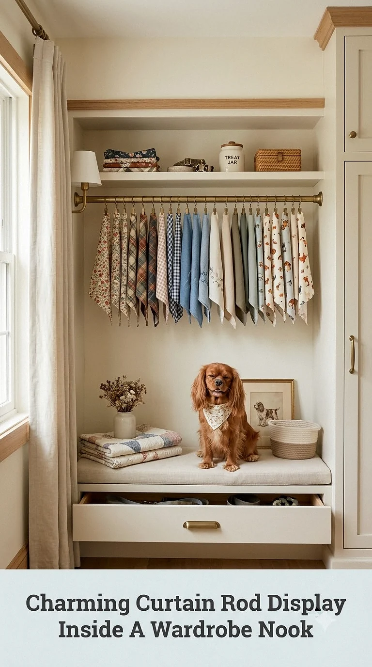 Charming Curtain Rod Display Inside A Wardrobe Nook