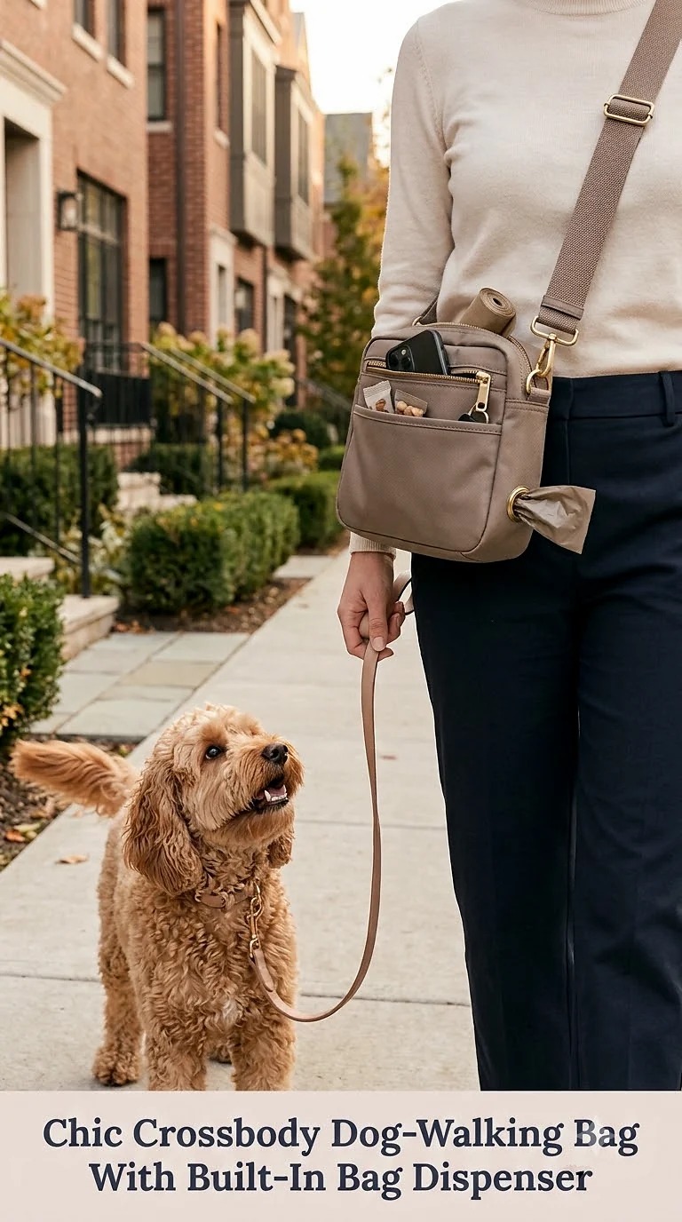 Chic Crossbody Dog-Walking Bag With Built-In Bag Dispenser