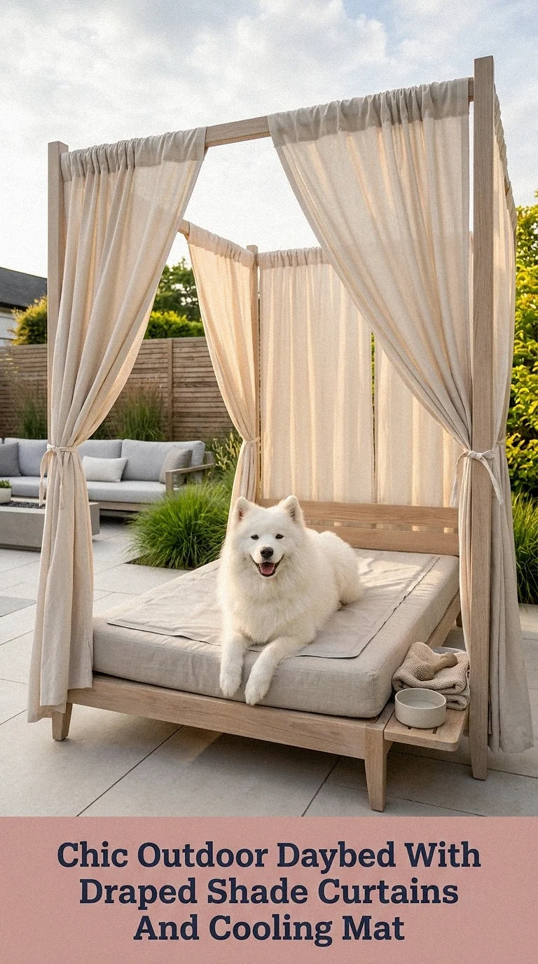 Chic Outdoor Daybed With Draped Shade Curtains And Cooling Mat