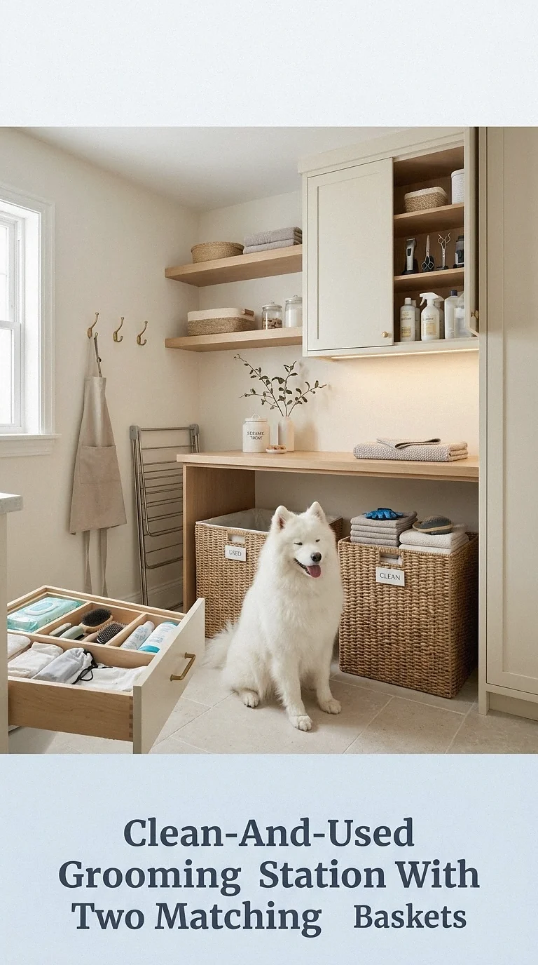 Clean-And-Used Grooming Station With Two Matching Baskets