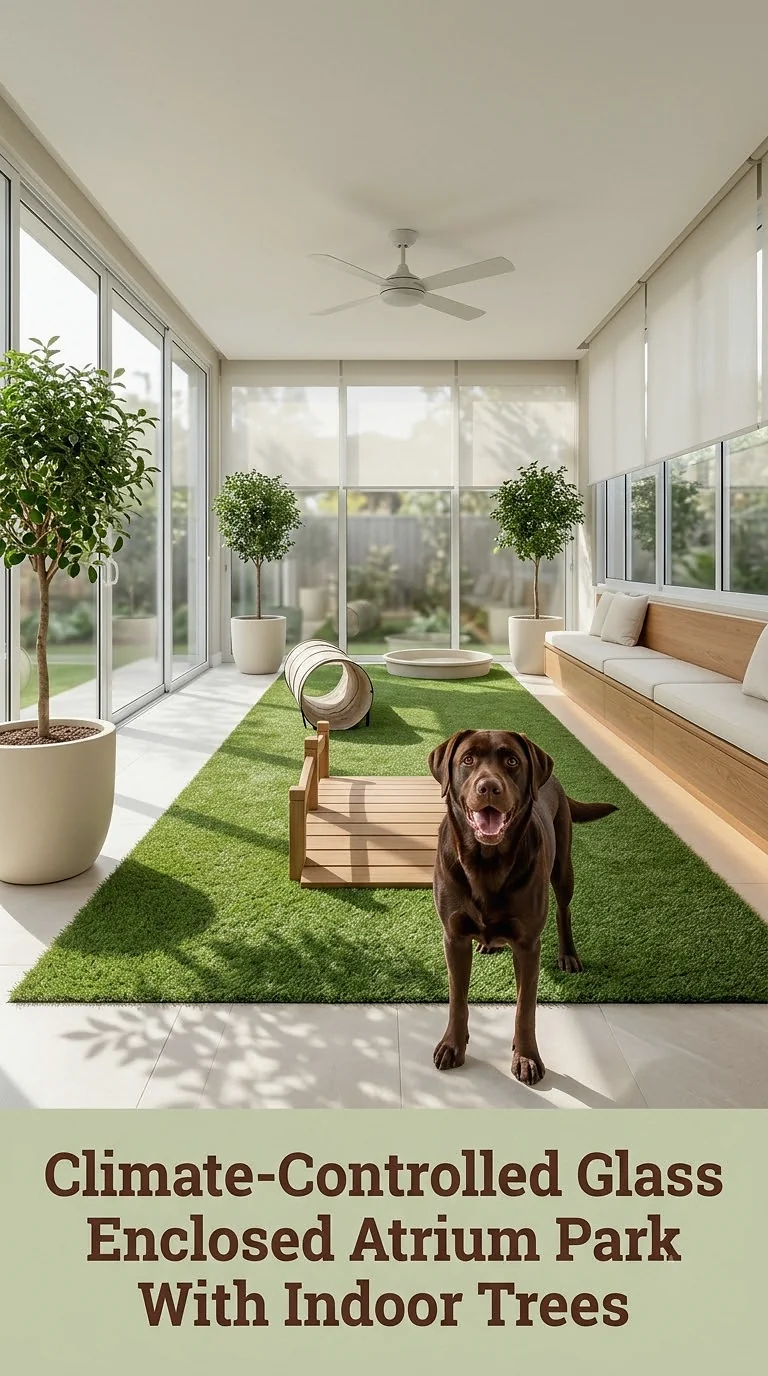 Climate-Controlled Glass Enclosed Atrium Park With Indoor Trees
