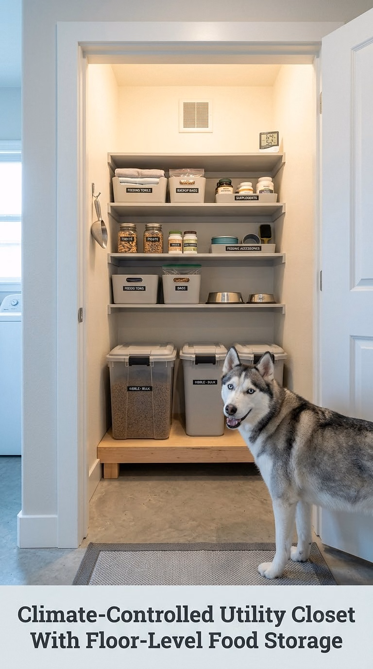 Climate-Controlled Utility Closet With Floor-Level Food Storage