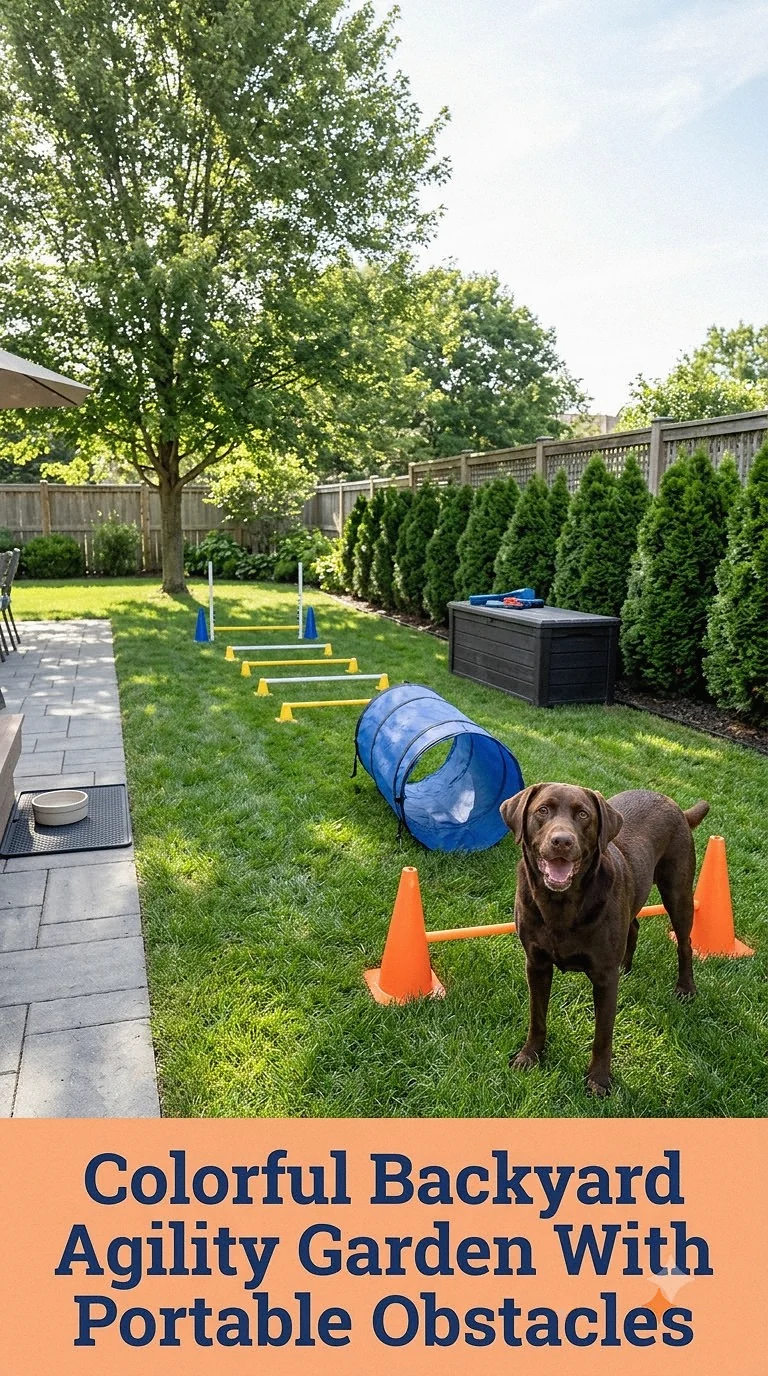 Colorful Backyard Agility Garden With Portable Obstacles