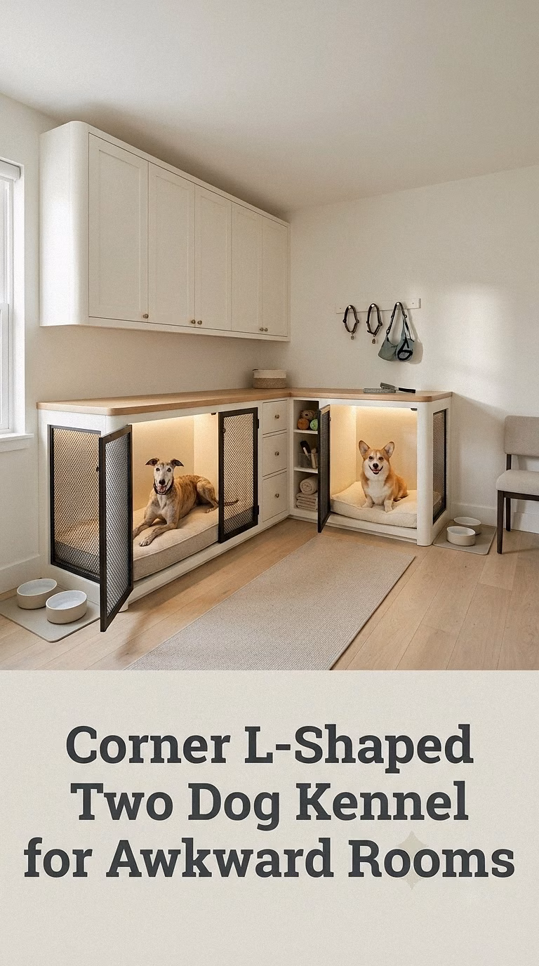 Corner L-Shaped Two Dog Kennel for Awkward Rooms