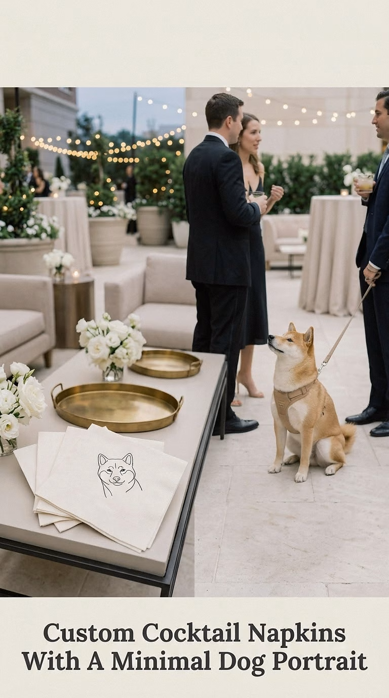 Custom Cocktail Napkins With A Minimal Dog Portrait
