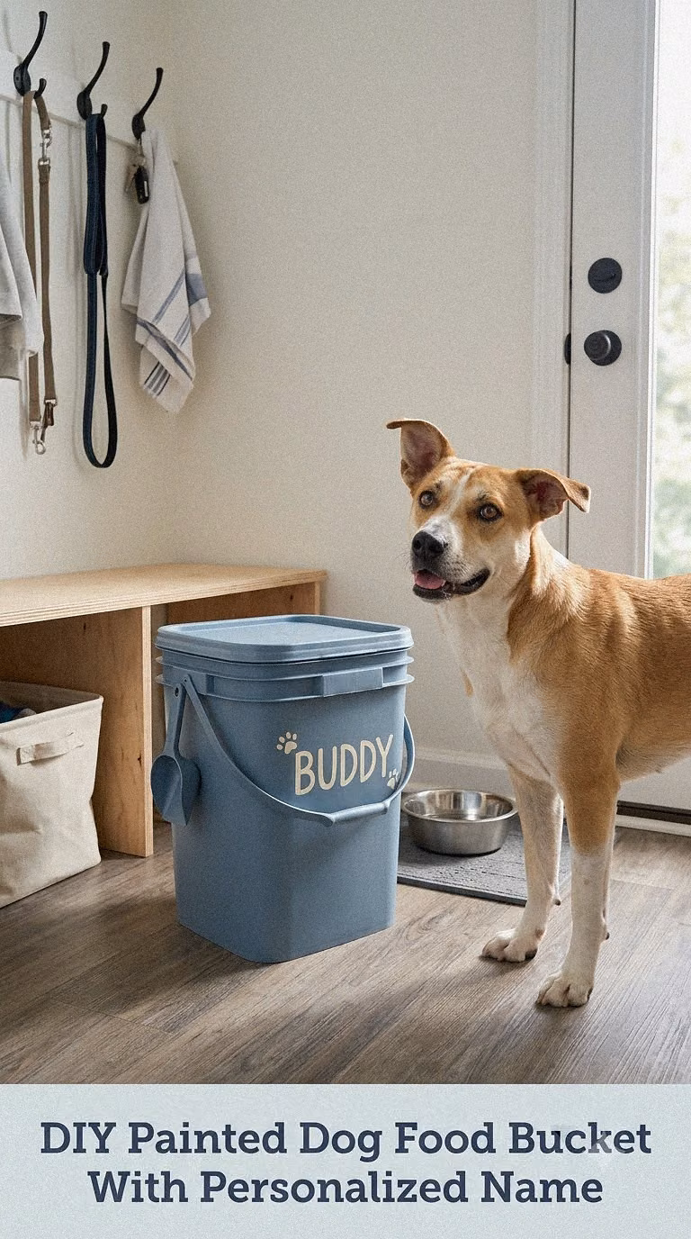 DIY Painted Dog Food Bucket With Personalized Name