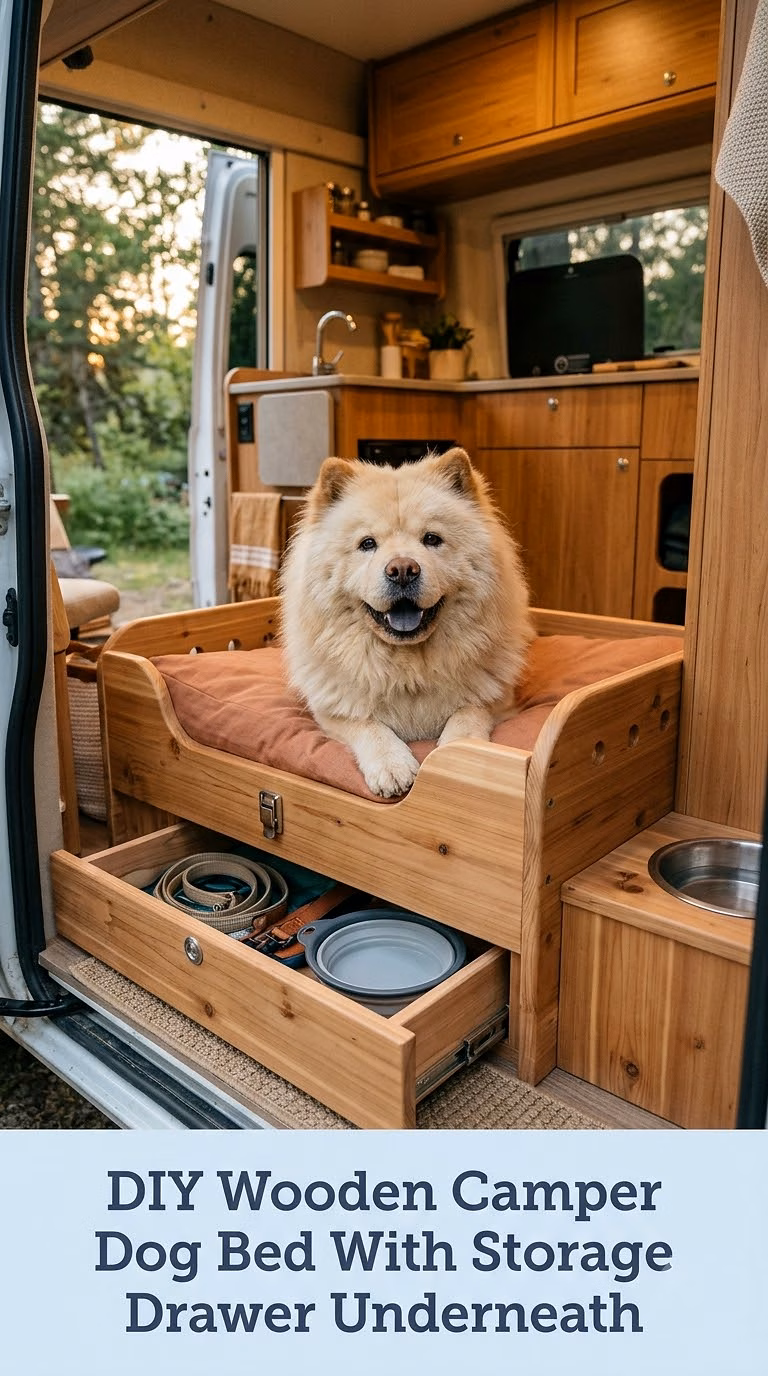 DIY Wooden Camper Dog Bed With Storage Drawer Underneath