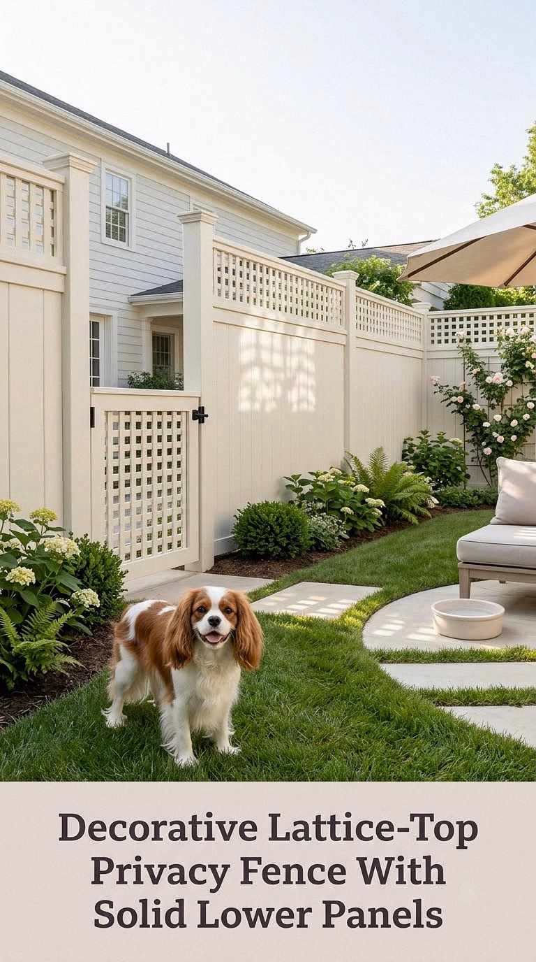 Decorative Lattice-Top Privacy Fence With Solid Lower Panels