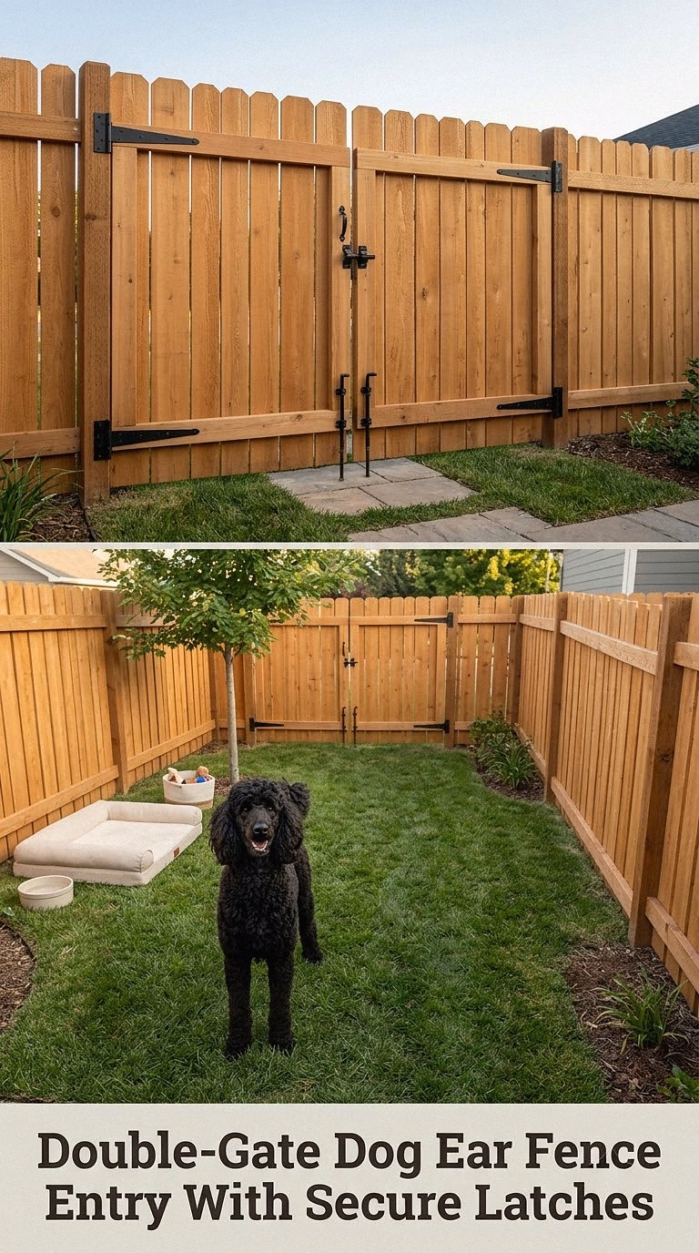 Double-Gate Dog Ear Fence Entry With Secure Latches