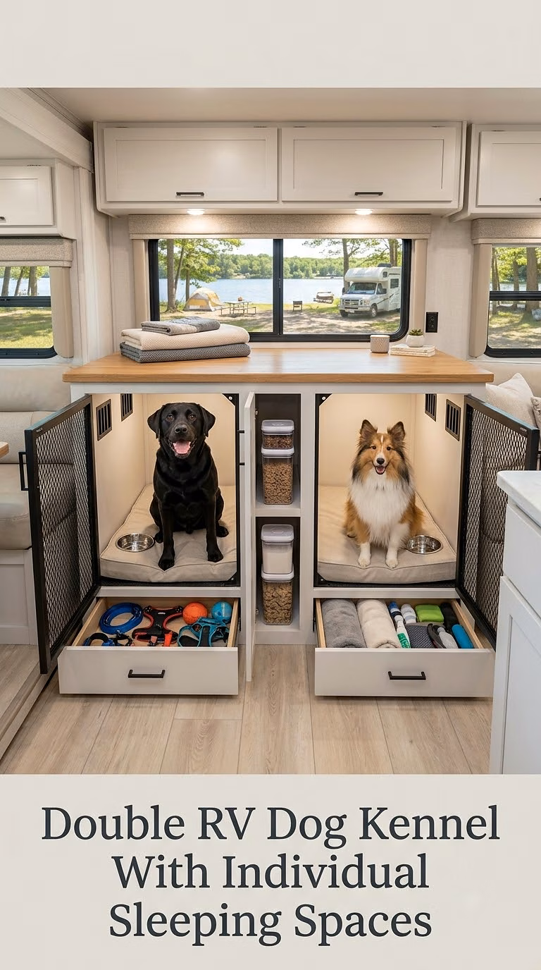 Double RV Dog Kennel With Individual Sleeping Spaces