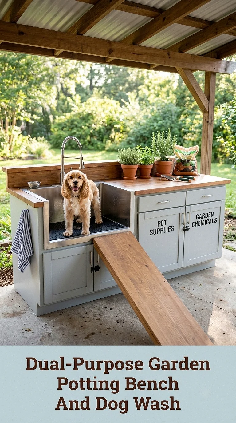Dual-Purpose Garden Potting Bench And Dog Wash