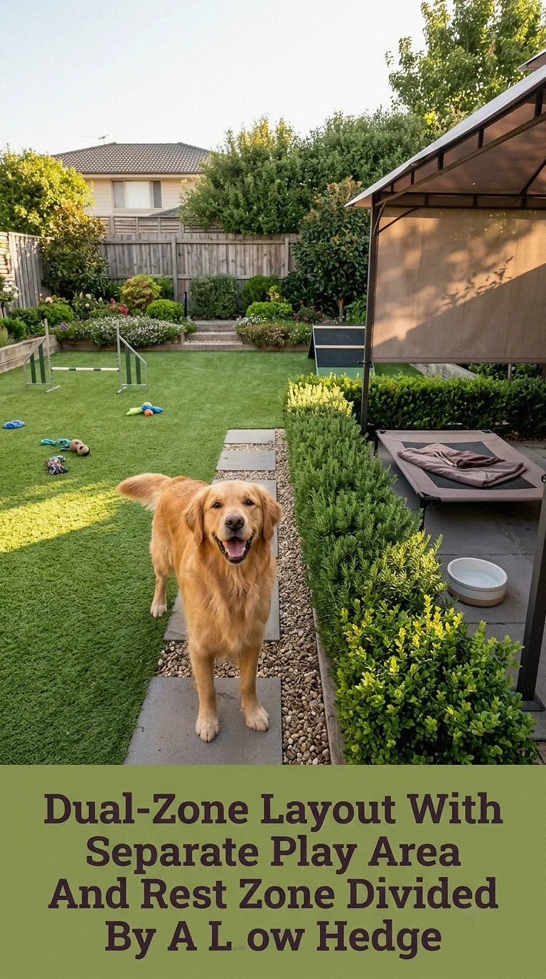 Dual-Zone Layout With Separate Play Area And Rest Zone Divided By A Low Hedge