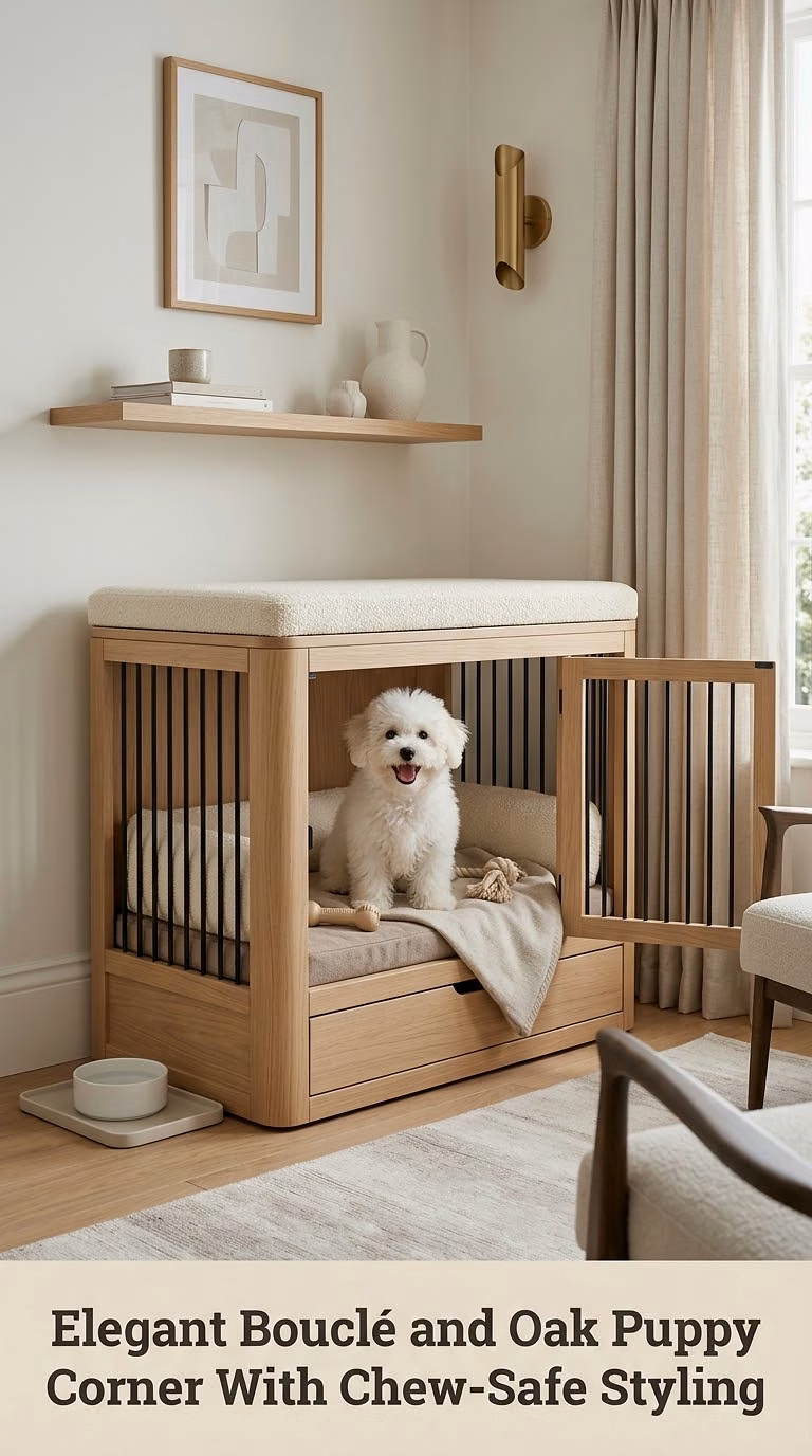 Elegant Bouclé and Oak Puppy Corner With Chew-Safe Styling
