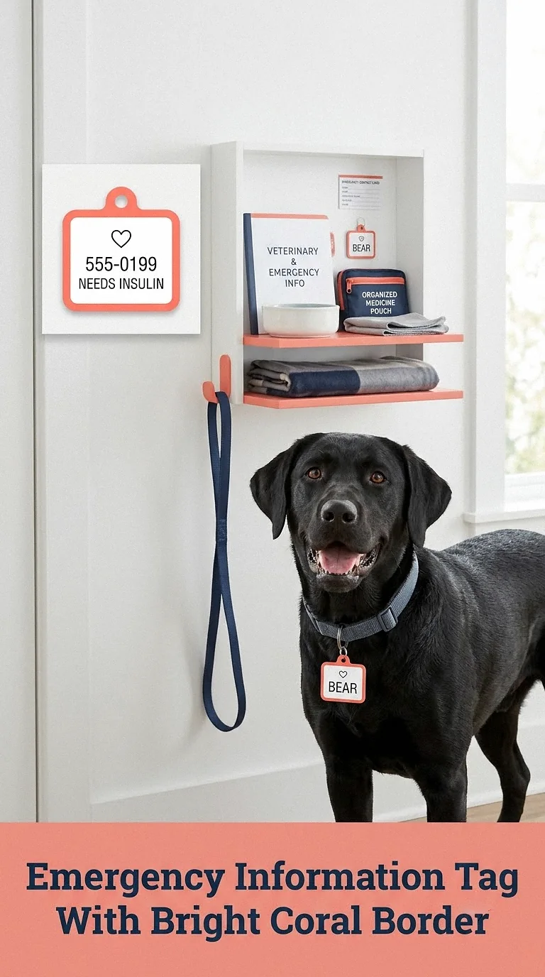 Emergency Information Tag With Bright Coral Border