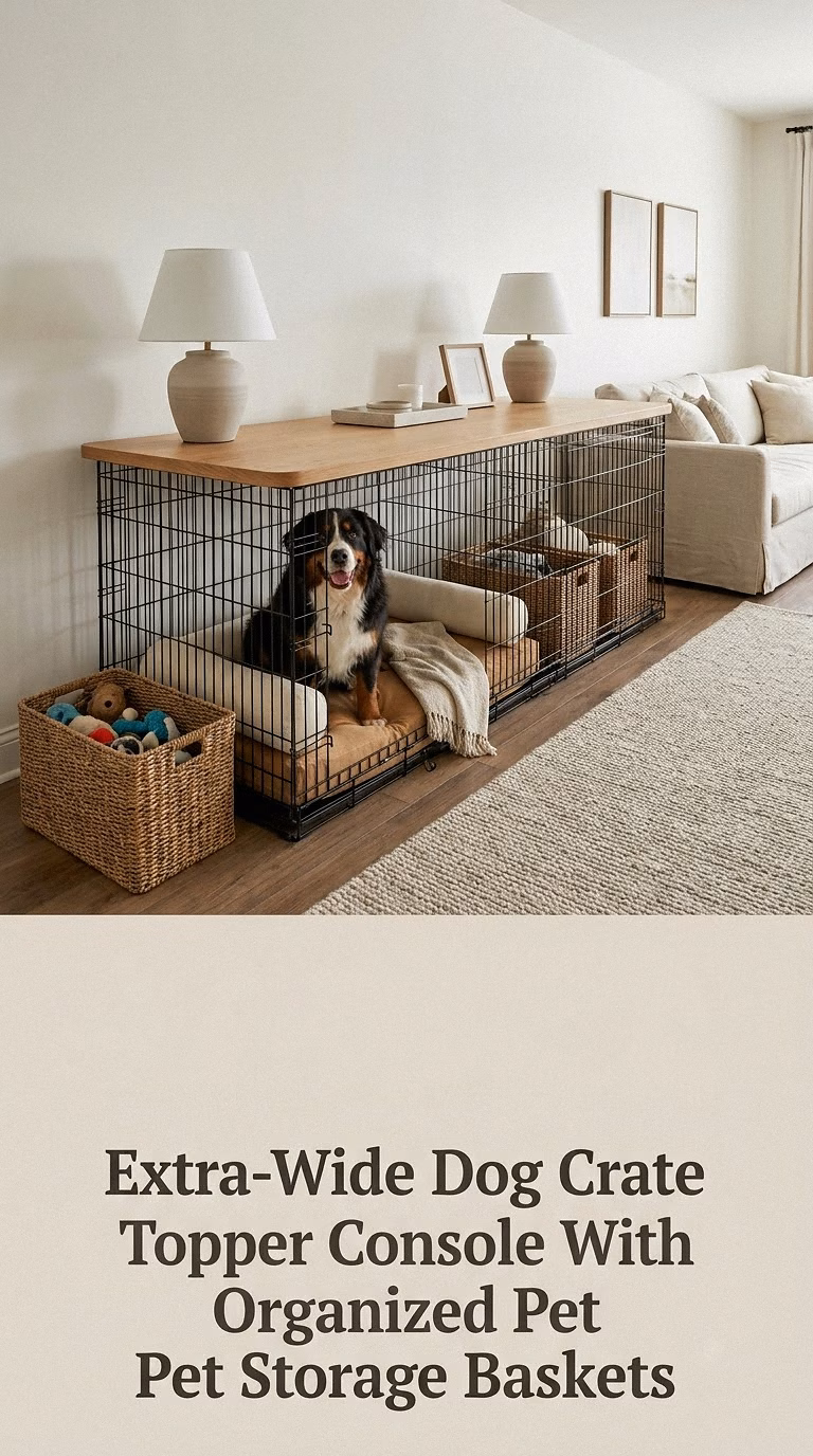 Extra-Wide Dog Crate Topper Console With Organized Pet Storage Baskets