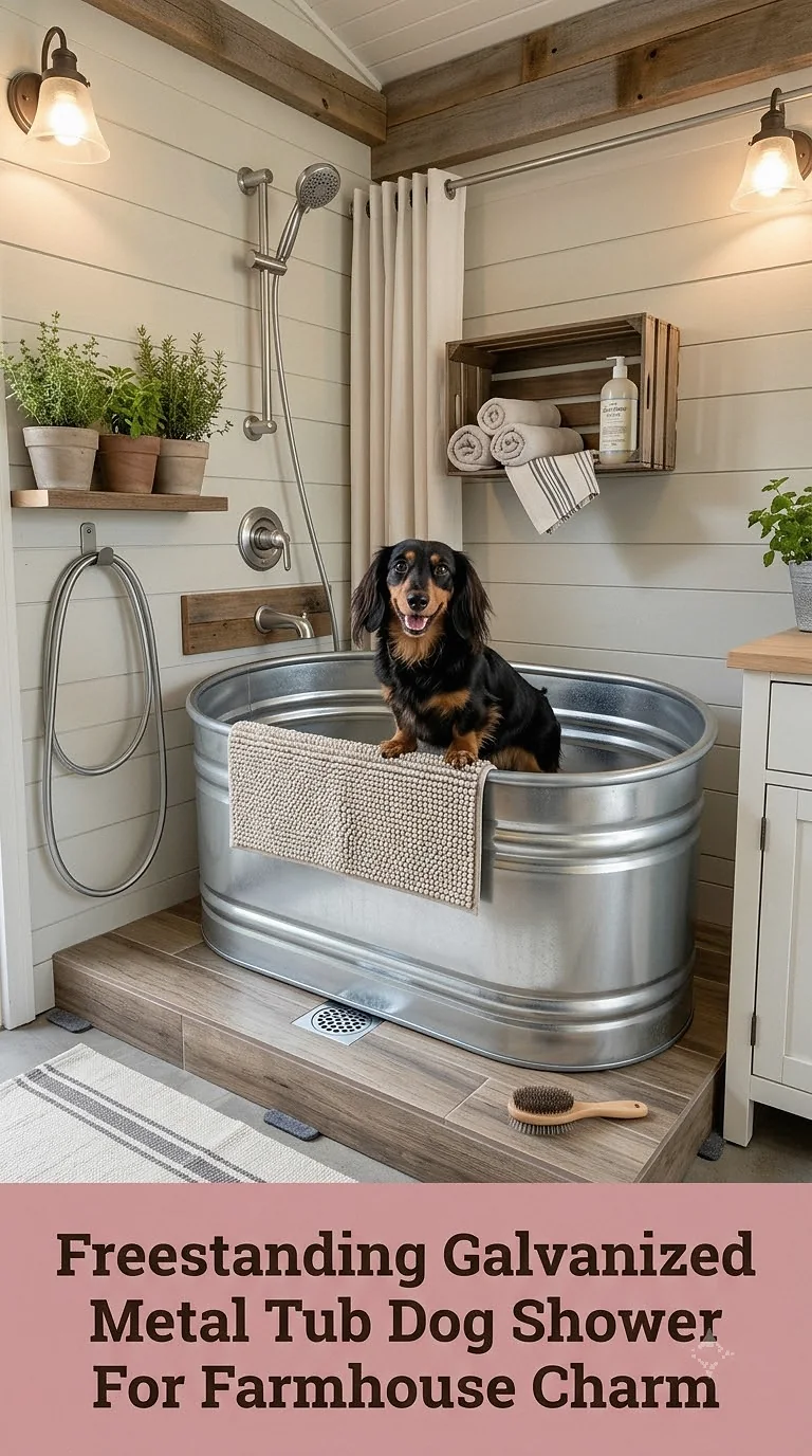 Freestanding Galvanized Metal Tub Dog Shower For Farmhouse Charm