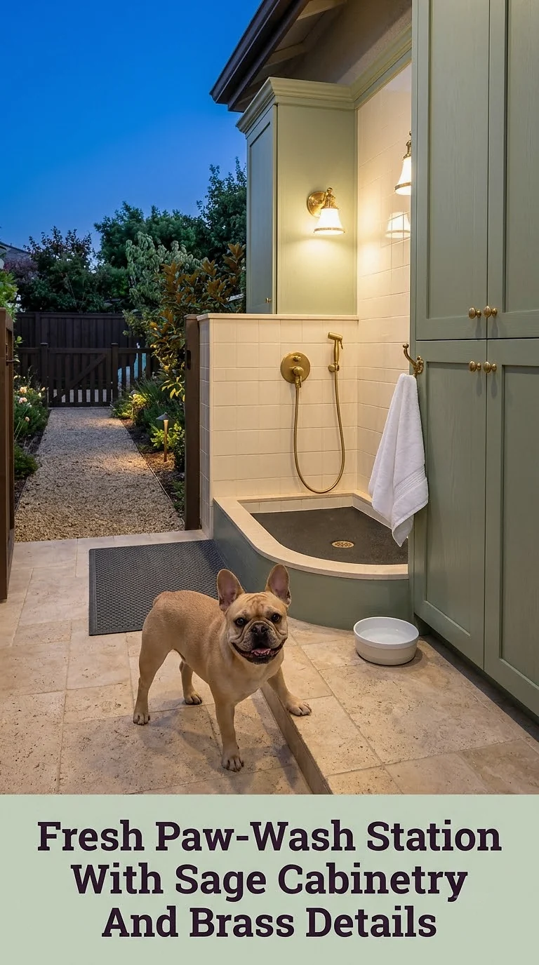 Fresh Paw-Wash Station With Sage Cabinetry And Brass Details